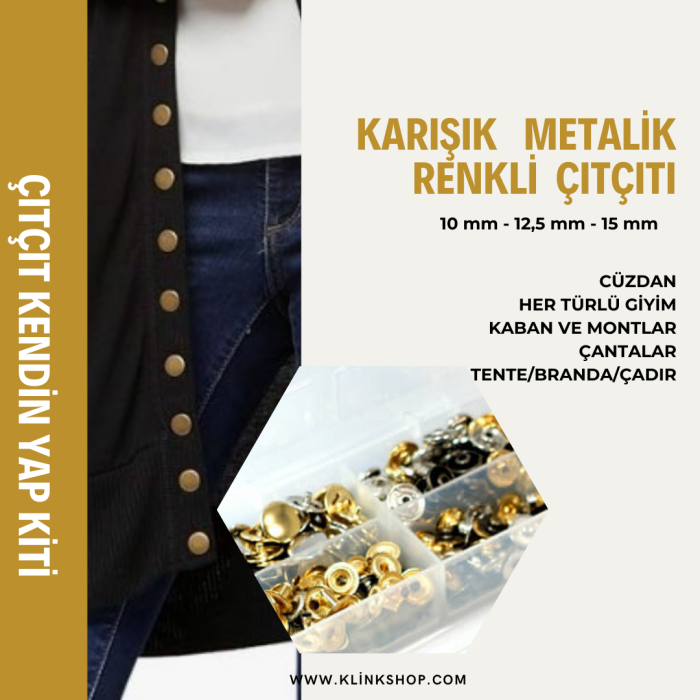 10 mm Ebatında 4 Farklı Metalik Renkli CÜZDAN Çıtçıtı - 1